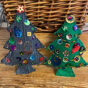 Christmas Tree Ornaments- Denim, Felt, Sequin and Beads